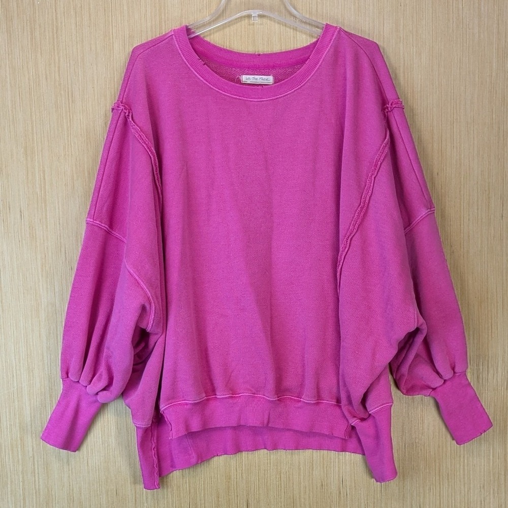 Free People We The Free Boho Oversized Streetwear Dolman Sweatshirt Size L Pink